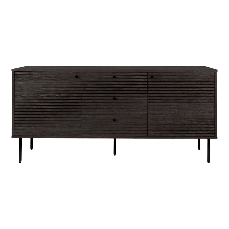 Niedriges Sideboard aus schwarzem Holz mit waagerechten Latten – 150x40 cm