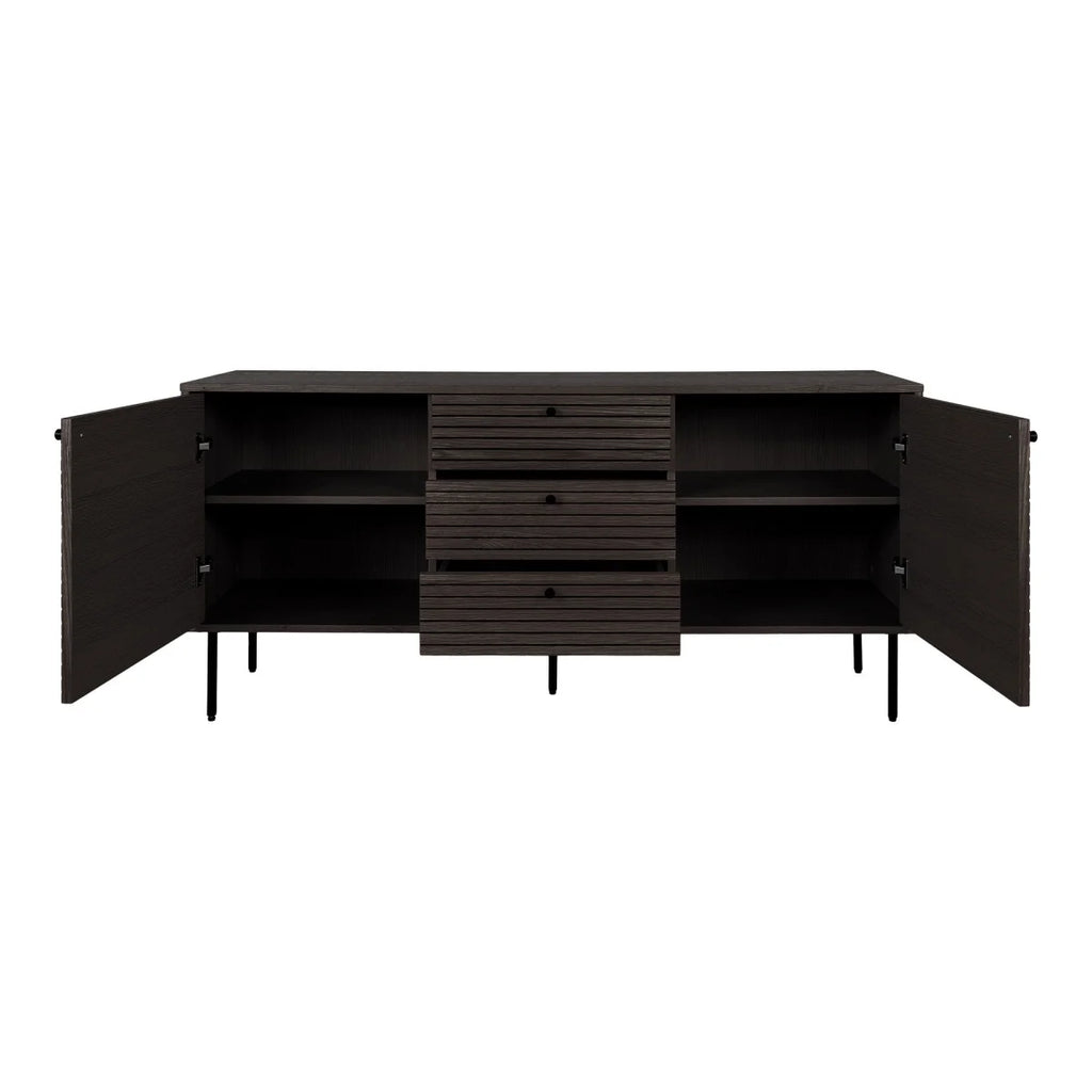 Buffet bas en bois noir à lattes horizontales, 150x40 cm