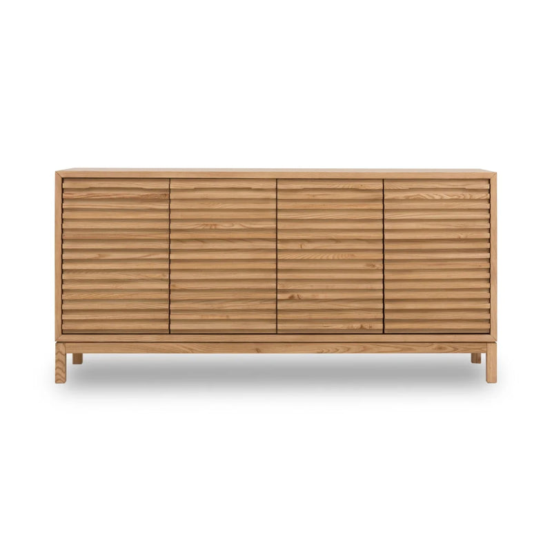Sideboard aus hellem Holz mit geriffelter Front und vier Türen – 163x46 cm