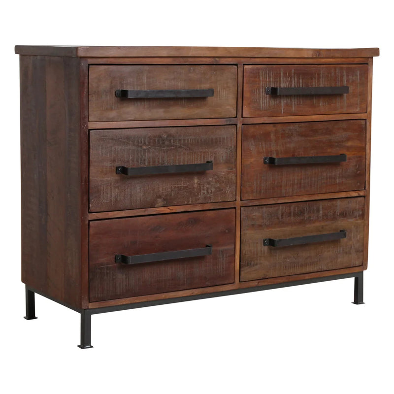 Sideboard aus recyceltem Holz in Braun mit 6 Schubladen – 116x46 cm