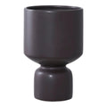 Cache-pot céramique anthracite mat sur pied arrondi H23 cm