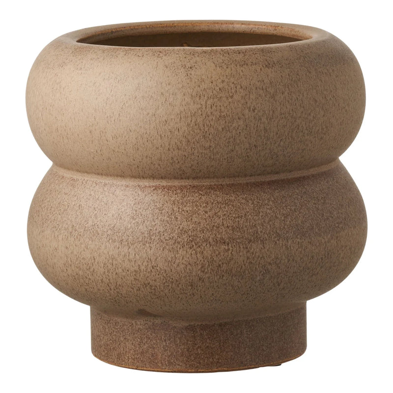 Übertopf aus Steinzeug in Beige gesprenkelt, organisch gewölbt – Ø19 cm