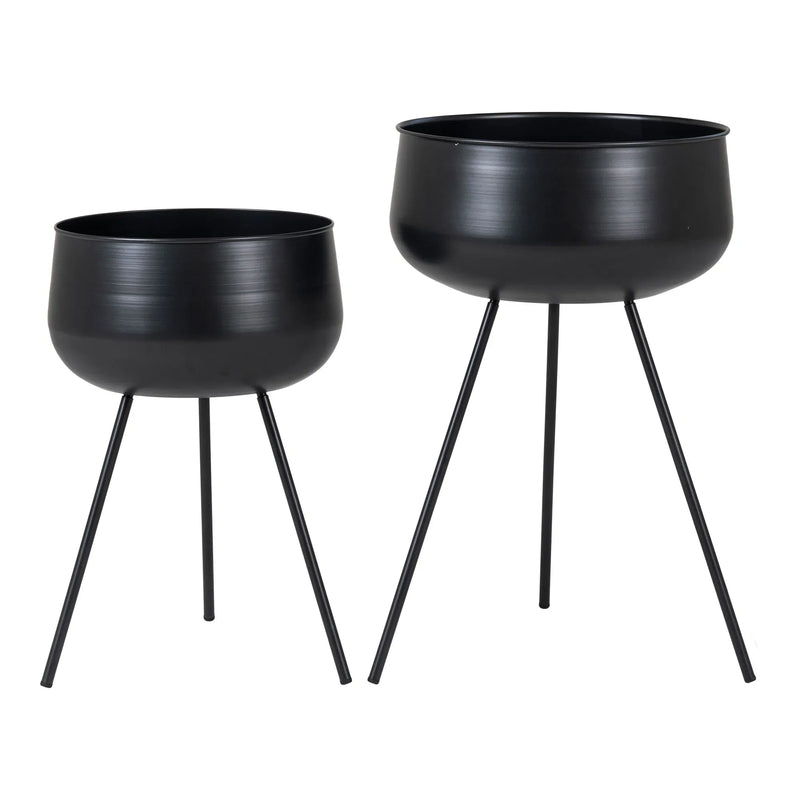 Übertopf aus glattem Metall – Schwarz - 2er-Set – H46 cm