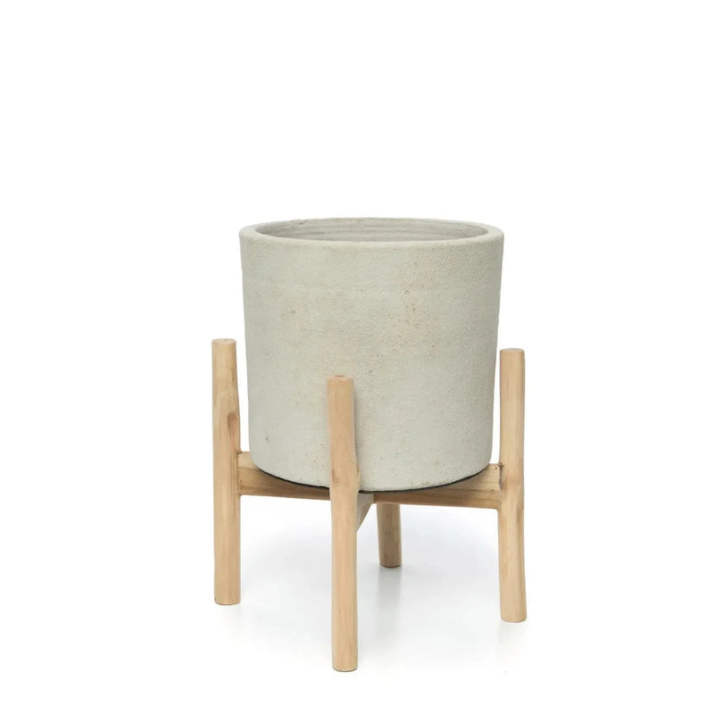 Übertopf aus Terrakotta und Teak H36 cm Beton Natur