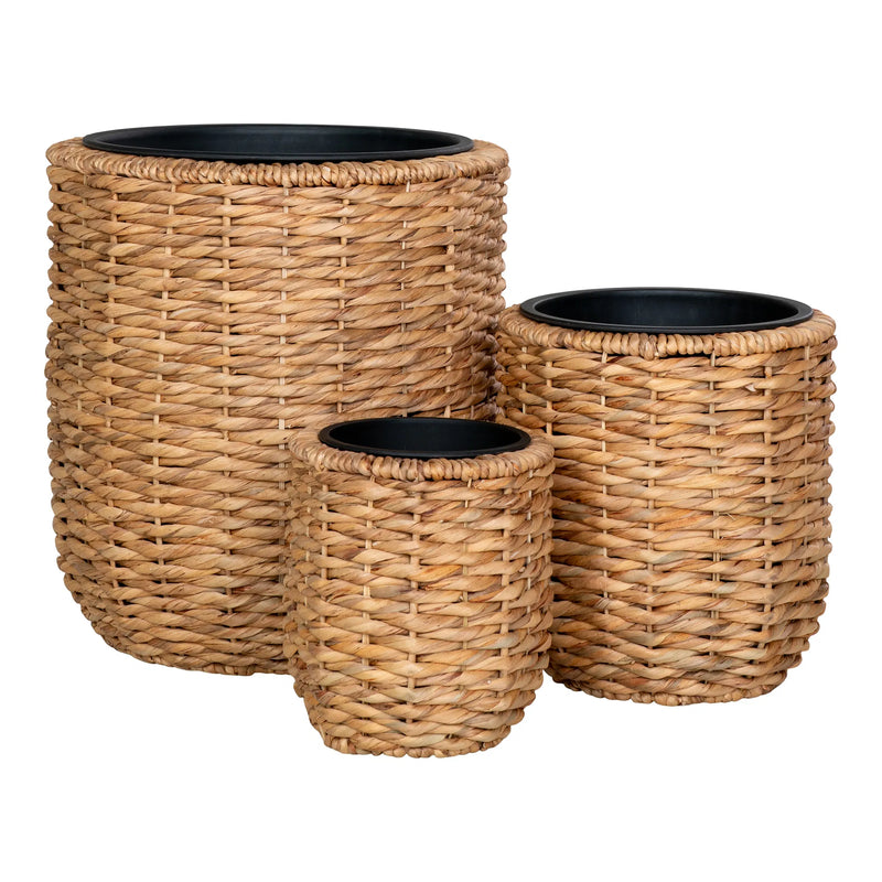 Runde Übertöpfe aus geflochtener Wasserhyazinthe Natur – 3er-Set