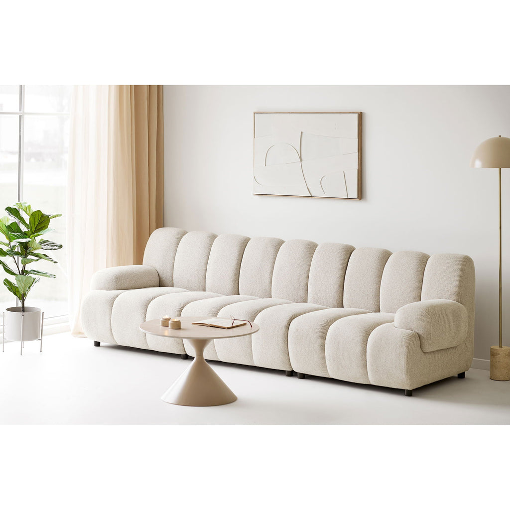 Canapé modulaire crème en peluche avec coussins ronds segmentés