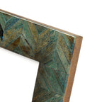 Cadre photo mosaïque os turquoise 10x15 cm, motif chevron bois vert-marron recyclé