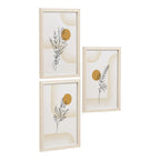 Set de 3 cadres déco murale bois clair avec motifs botaniques dorés
