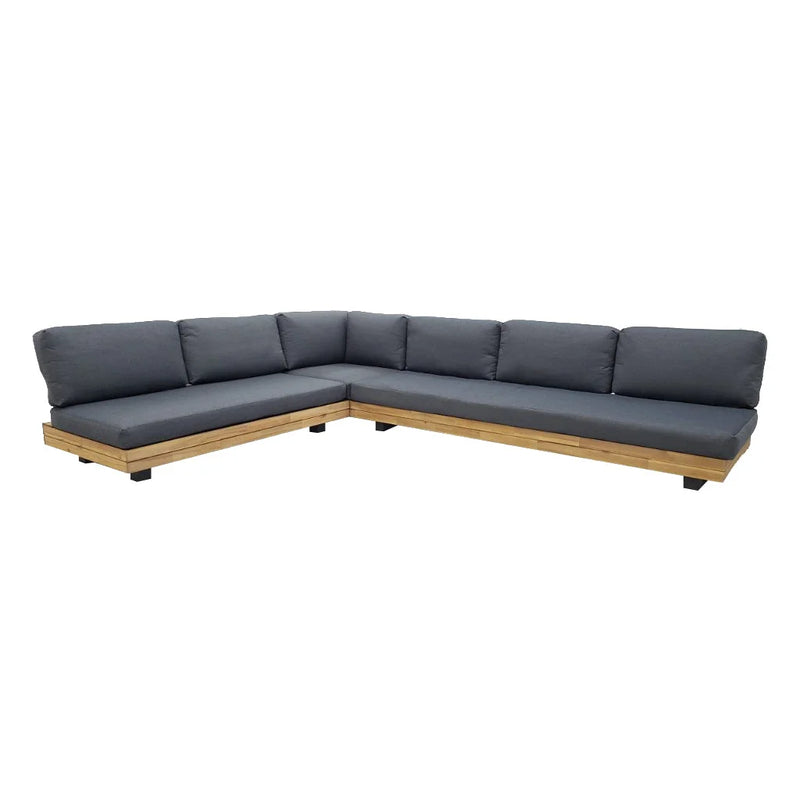 Niedriges Ecksofa aus hellem Holz mit Kissen in Anthrazit – 3-teilig