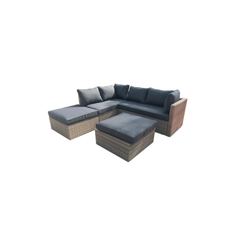 Outdoor-Ecksofa aus grauem Polyrattan mit anthrazitfarbenen Kissen – 4-teiliges Set