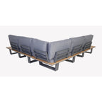 Canapé d’angle de jardin gris en métal anthracite et bois naturel avec table, set de 3
