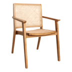 Chaise en bois clair et cannage avec accoudoirs naturels, set de 2
