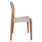 Chaise en bois de teck naturel avec assise tressée en corde beige, set de 2