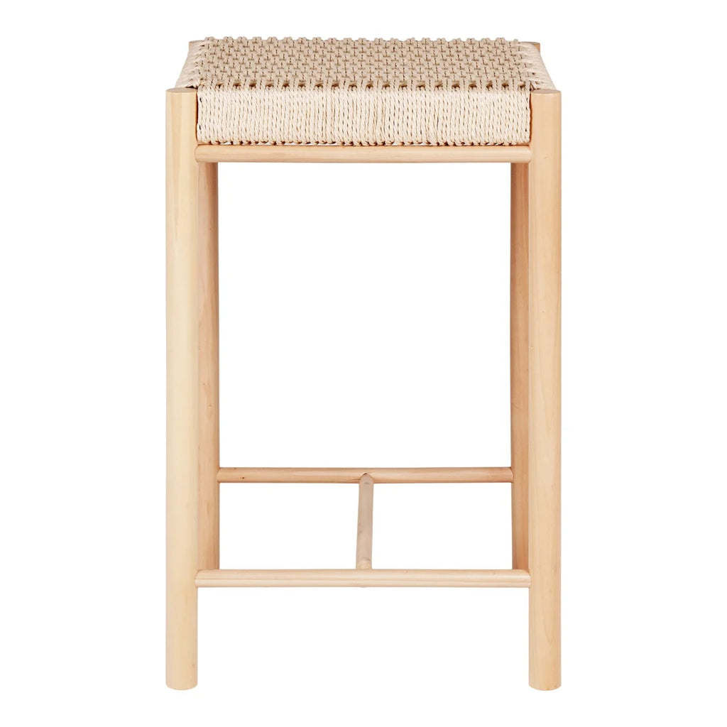 Chaise de comptoir en bois clair et rotin naturel 66,5 cm
