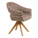 Chaise pivotante en tissu chiné marron avec accoudoirs et base bois étoilée