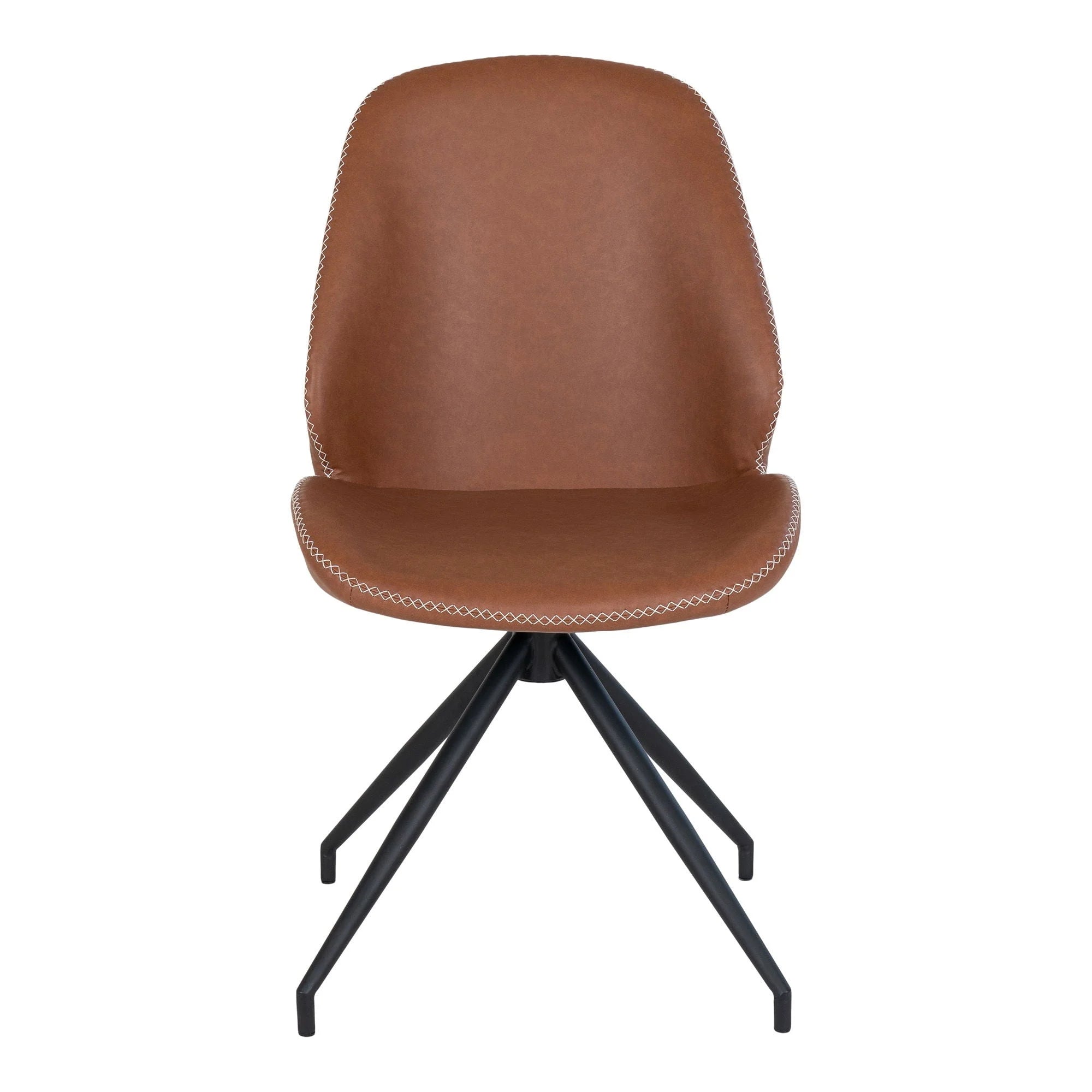 Lot de 2 chaises effet cuir cognac, dossier arrondi, pieds métal noir
