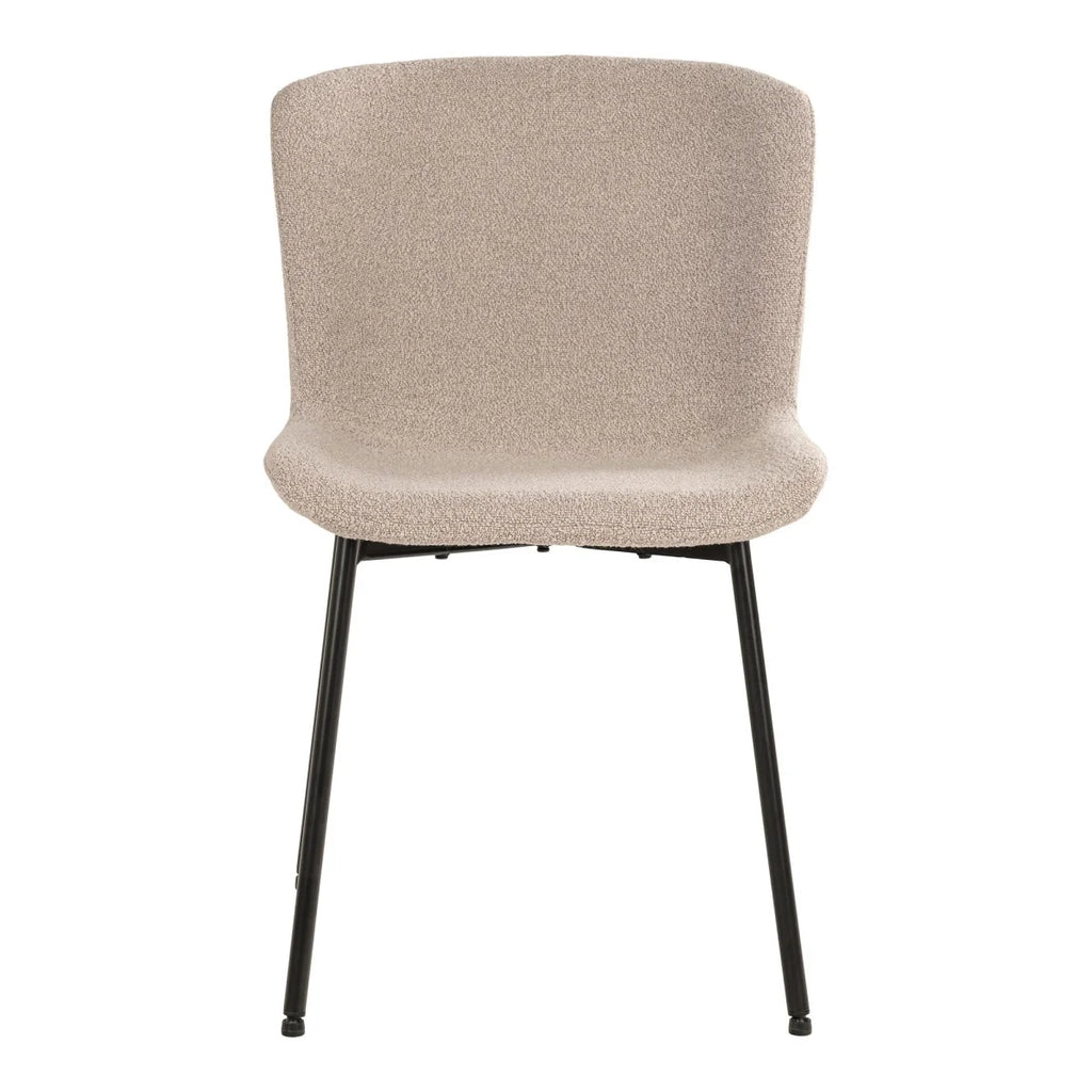 Chaise de salle à manger en tissu bouclé beige et pieds noirs, set de 2