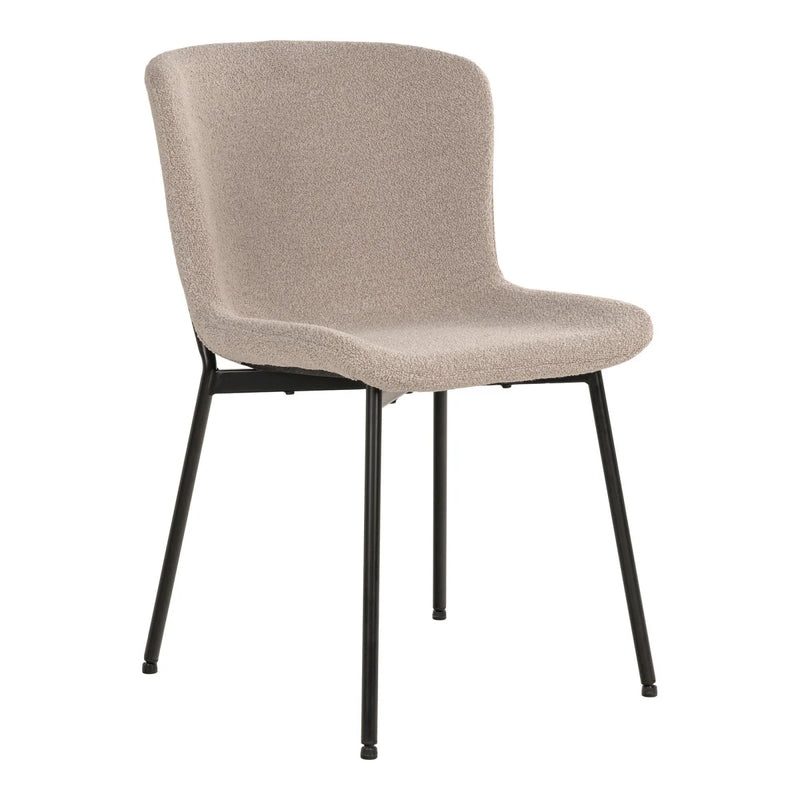 Esszimmerstuhl aus Bouclé-Stoff in Beige mit schwarzen Beinen – 2er-Set