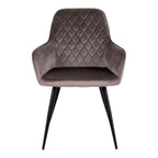 Chaise en velours taupe matelassé, pieds métal noir, set de 2