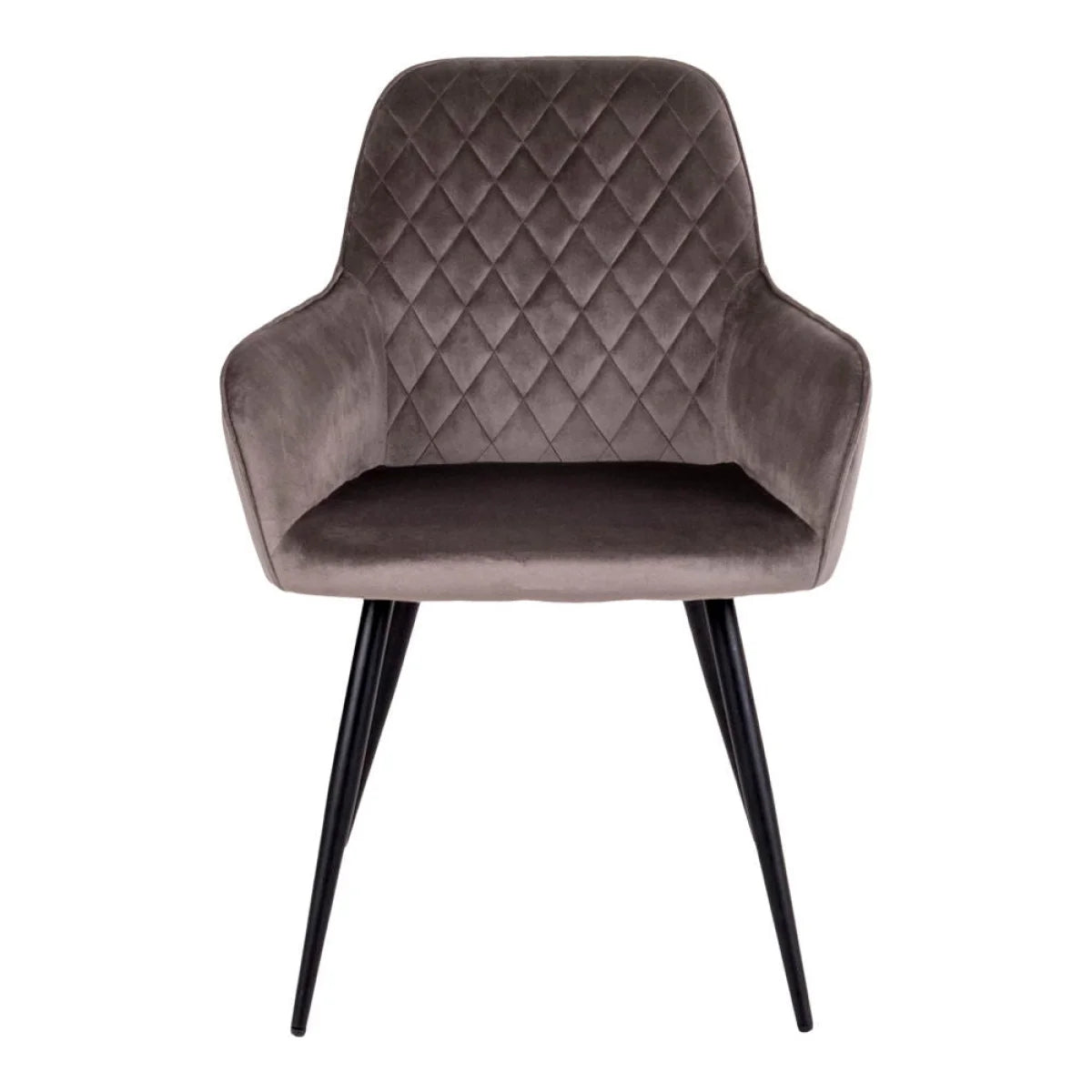 Chaise en velours taupe matelassé, pieds métal noir, set de 2