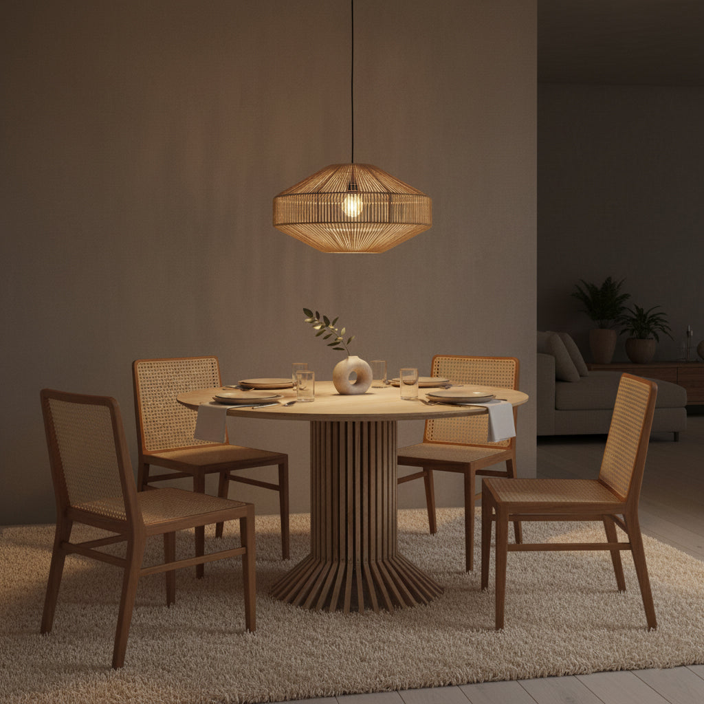 Stuhl aus Teakholz mit Rattangeflecht für das Esszimmer – 2er-Set
