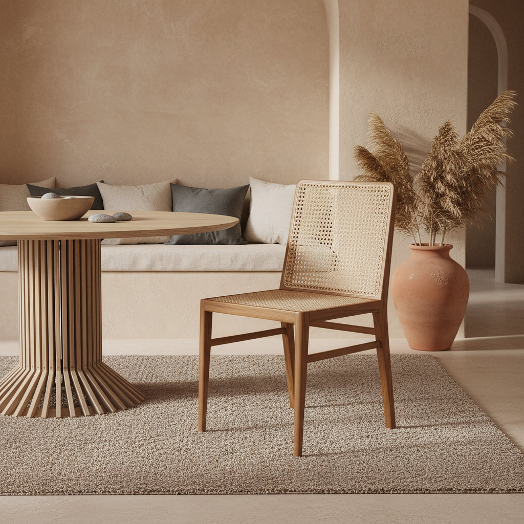 Stuhl aus Teakholz mit Rattangeflecht für das Esszimmer – 2er-Set