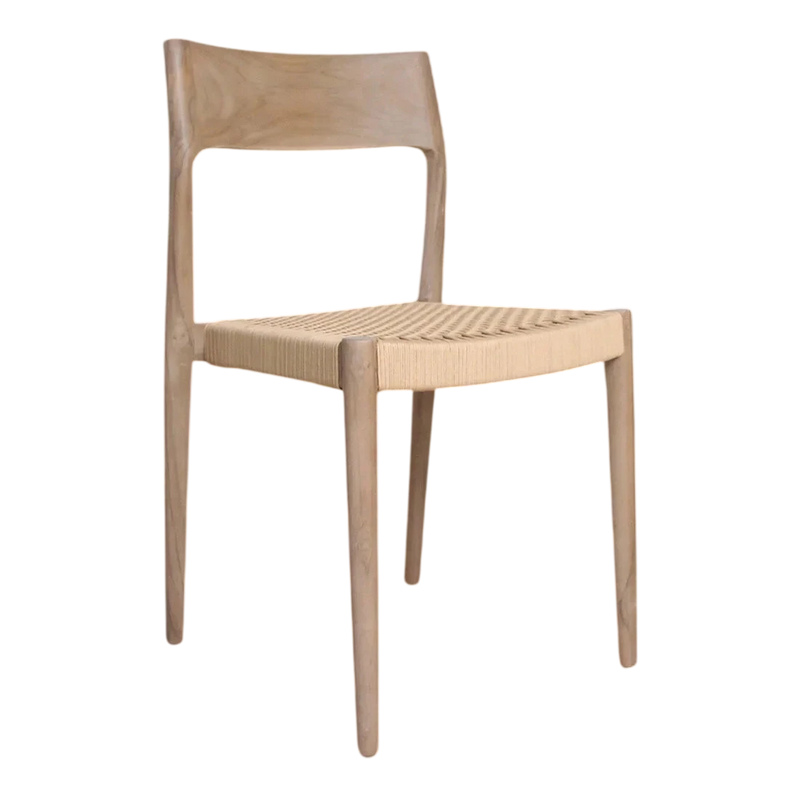 Stuhl aus hellem Teakholz mit geflochtener Kordel-Sitzfläche – 2er-Set
