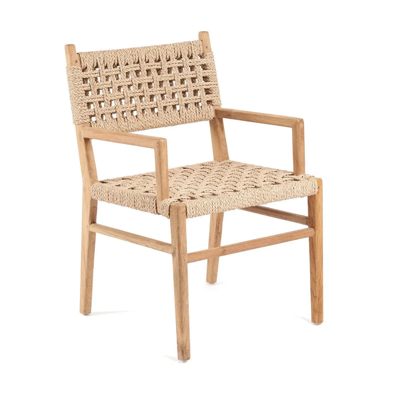 Chaise en teck recyclé et corde tressée naturelle avec accoudoirs