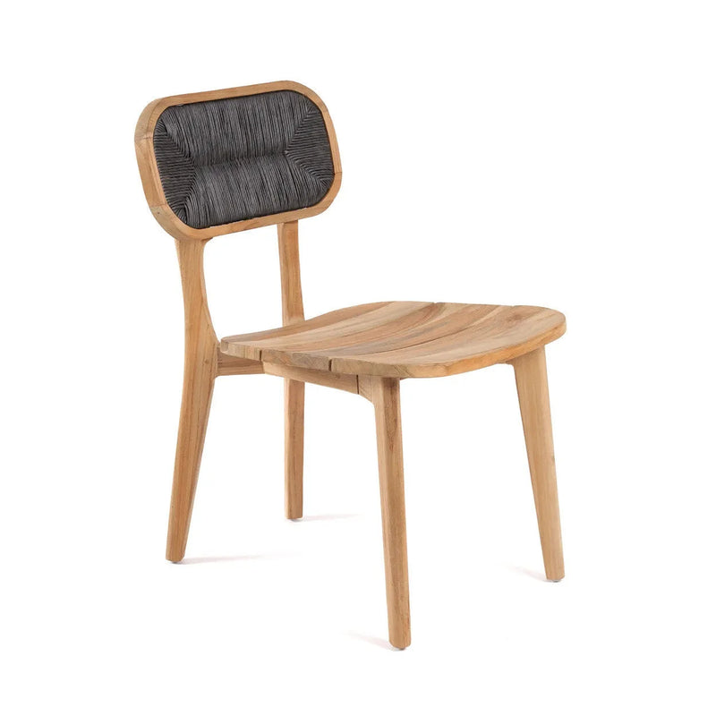 Stuhl aus recyceltem Teak mit Rückenlehne aus schwarzem Seil 80 cm