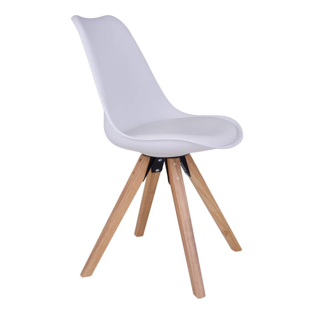 Chaise de salle à manger blanche moulée pieds bois clair set 2