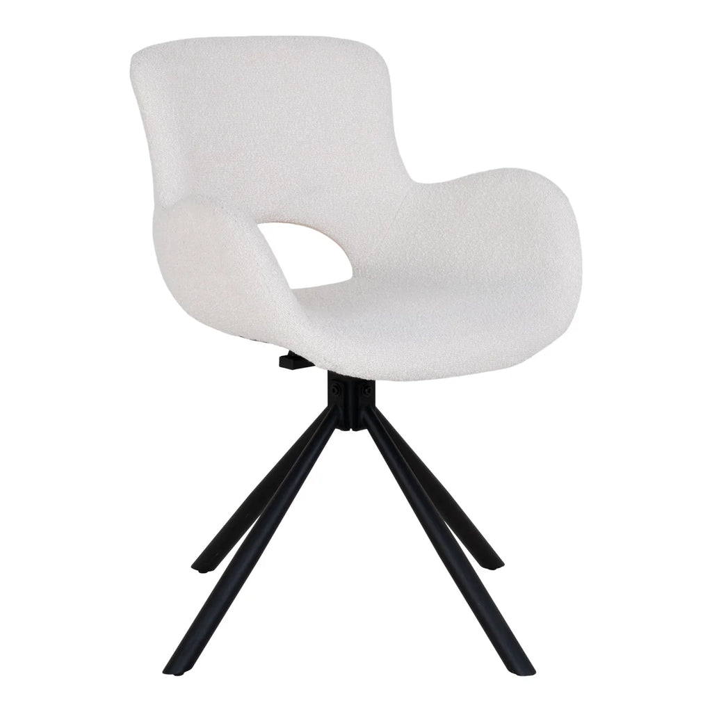 Chaise de salle à manger en bouclé blanc cassé avec pieds noirs pivotants, set de 2