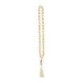 Collier coquillage perles bois blanc écru à pendentif pompon