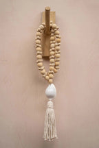 Collier décoratif coquillage perles bois naturel blanc écru