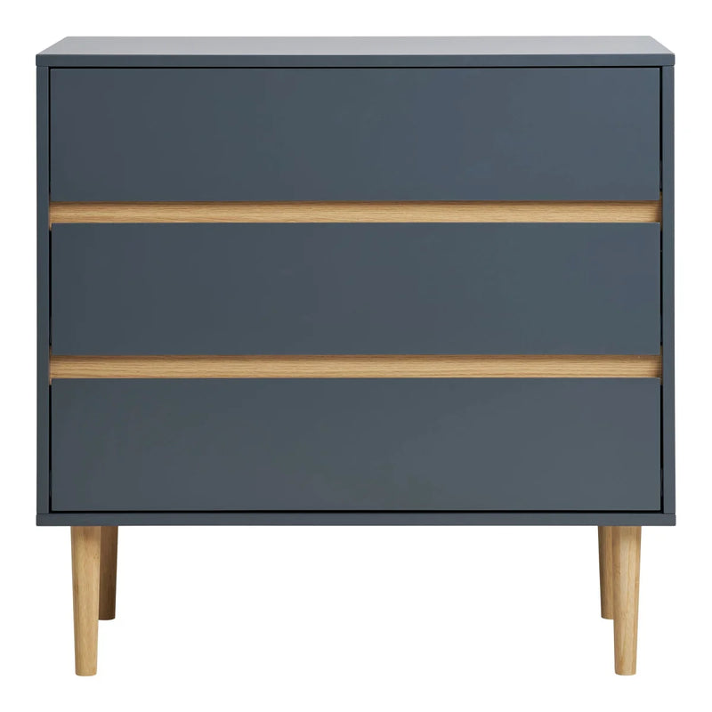 Commode 3 tiroirs bois peint bleu gris et pieds bois clair – 80x40 cm