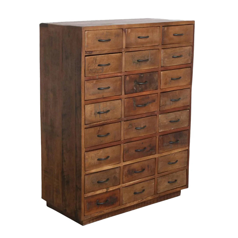 Apothekerkommode aus recyceltem Holz in Braun mit 24 Schubladen – 80x40 cm