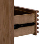 Commode en frêne massif roux avec tiroir bois clair et glissières noires