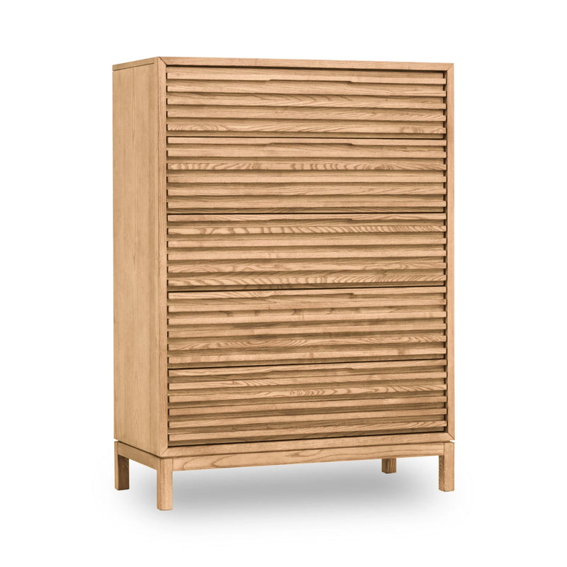 Minimalistische Kommode aus hellem Holz fürs Schlafzimmer – 132x46 cm