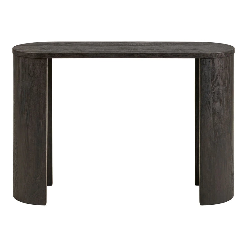Konsolentisch in dunkler Holzoptik mit runden Säulenfüßen – 114x38 cm