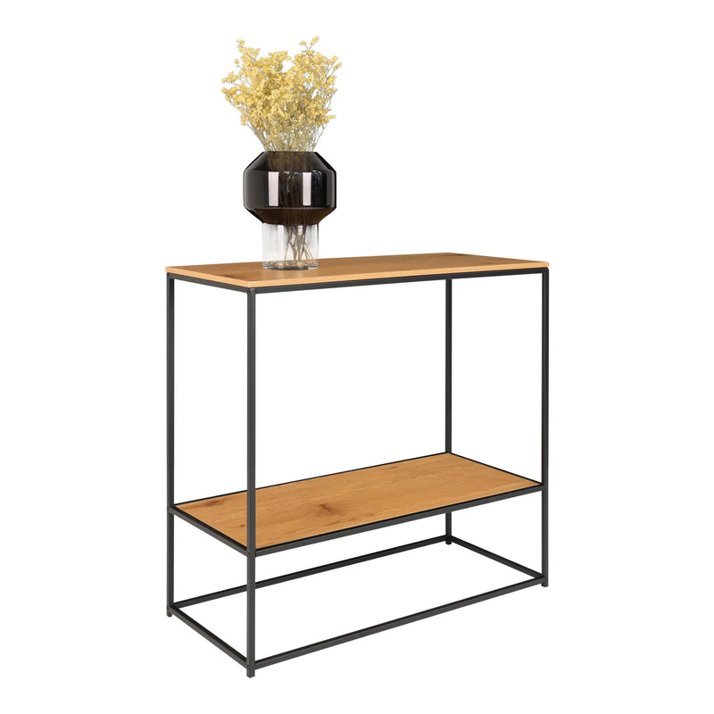 Konsolentisch aus Holz und schwarzem Metall mit 2 Ablagen – 80x36 cm