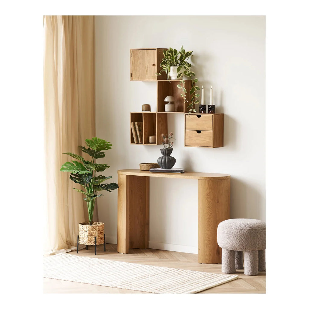 Table console en bois naturel pieds arrondis oval 114x38 cm