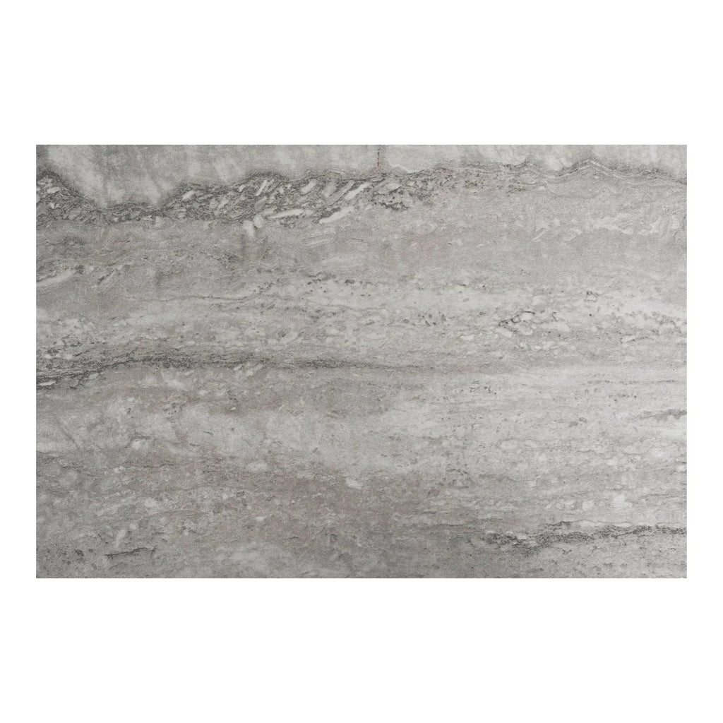 Console rectangulaire en travertin gris veiné poli et métal noir, 110x26 cm