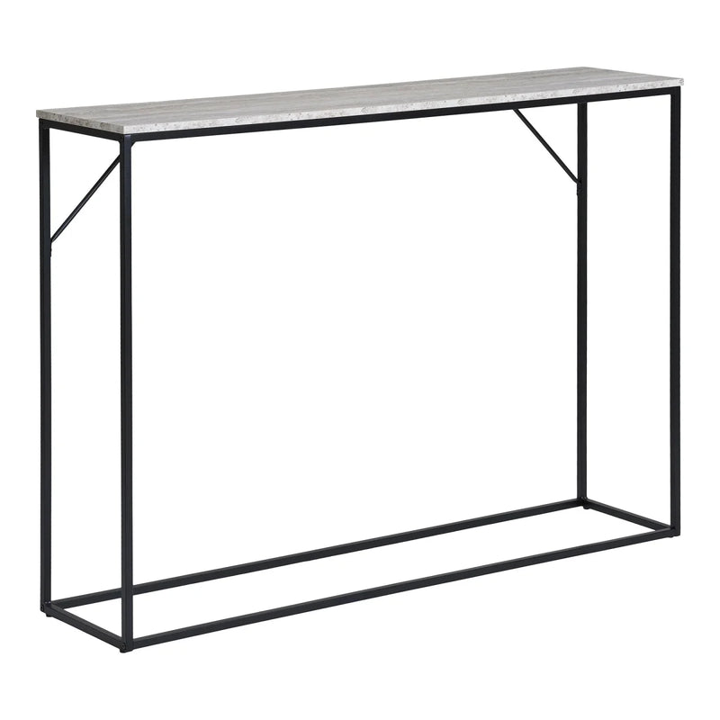 Rechteckiger Konsolentisch in Travertin-Optik mit schwarzem Metall – 110x26 cm