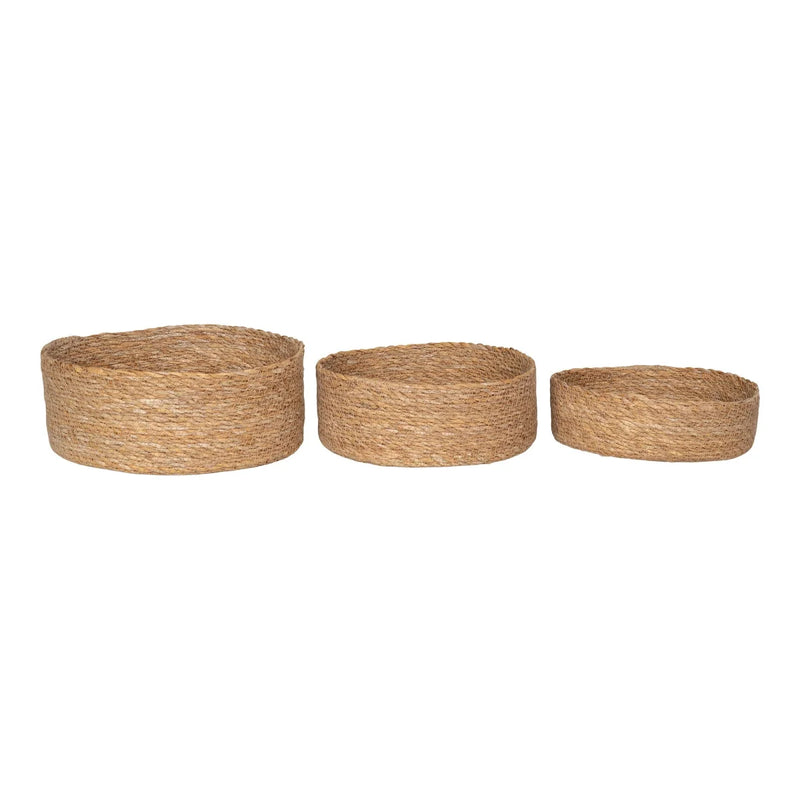 Runde Körbe aus geflochtenem Seegras in Naturfarbe – 3er-Set