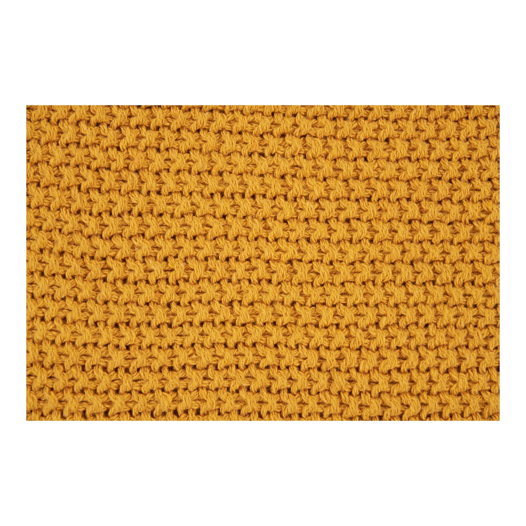 Coussin décoratif carré ocre texturé en coton recyclé tricoté