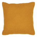 Coussin décoratif carré en coton recyclé ocre texturé, tricoté moutarde