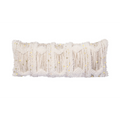 Coussin rectangulaire en laine écrue et khaki avec franges, tassels et sequins dorés