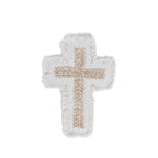 Croix murale en macramé coton blanc avec coquillages cauris frangés