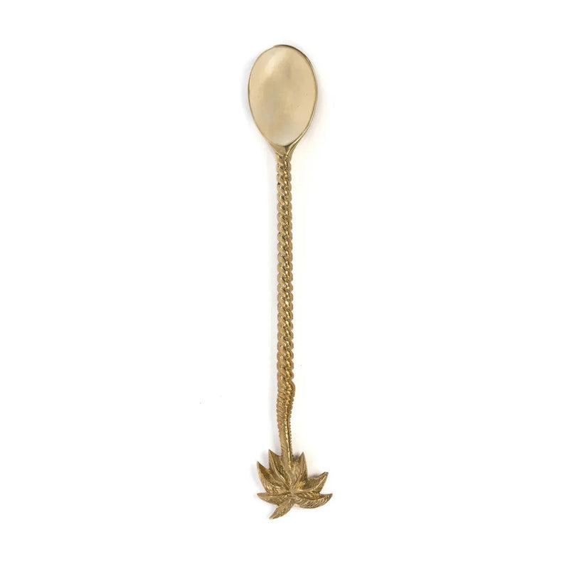 Langer Löffel aus Messing in Gold – Palmenblatt-Motiv