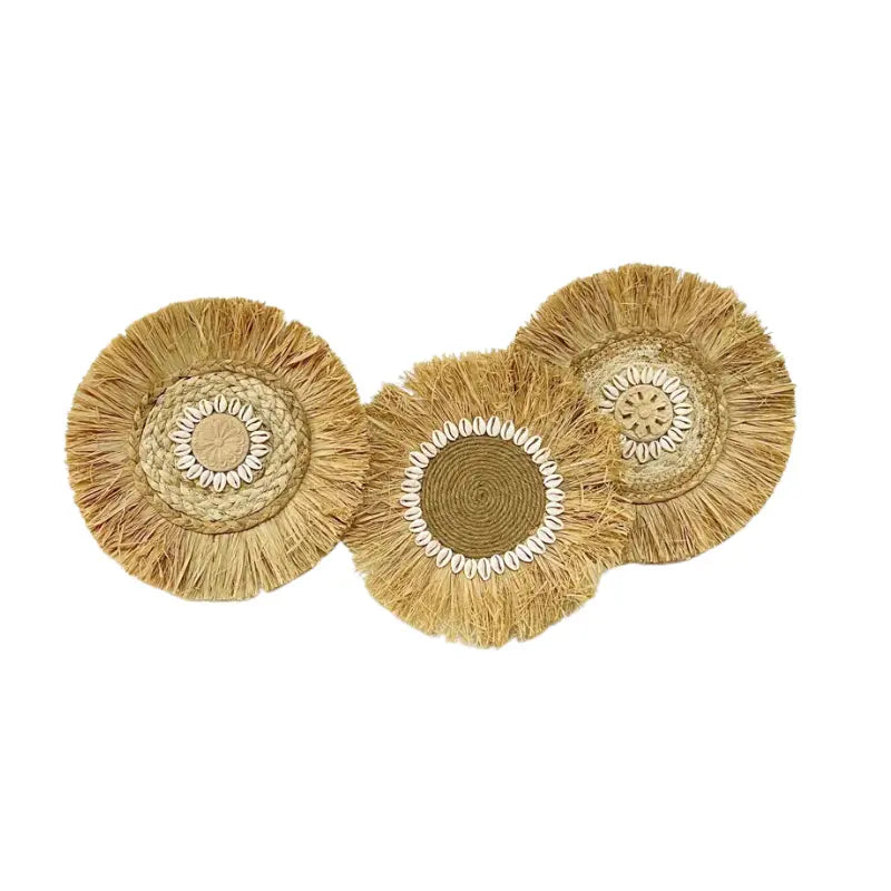 Runde Wanddeko aus Raffia Natur 30x30 cm