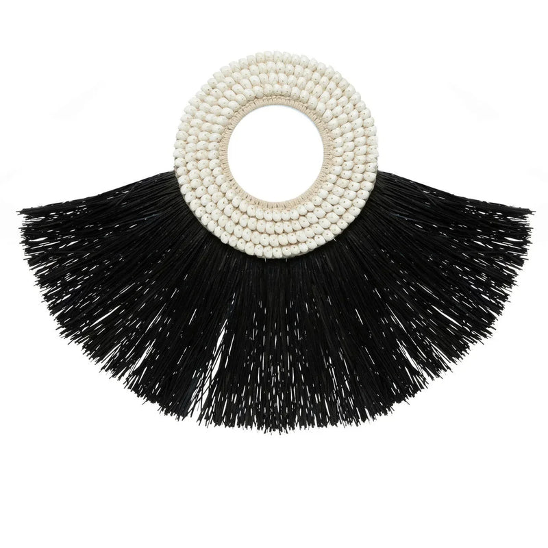 Wanddeko aus Alang-Alang-Gras Schwarz mit Muscheln 86 cm